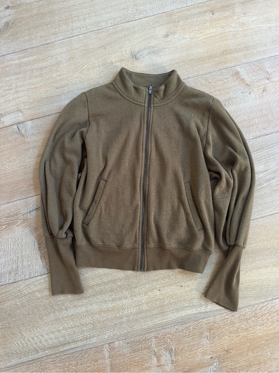 Free People Jackets & Blazers - Free People Olive Brown Puff-Sleeve Jacket